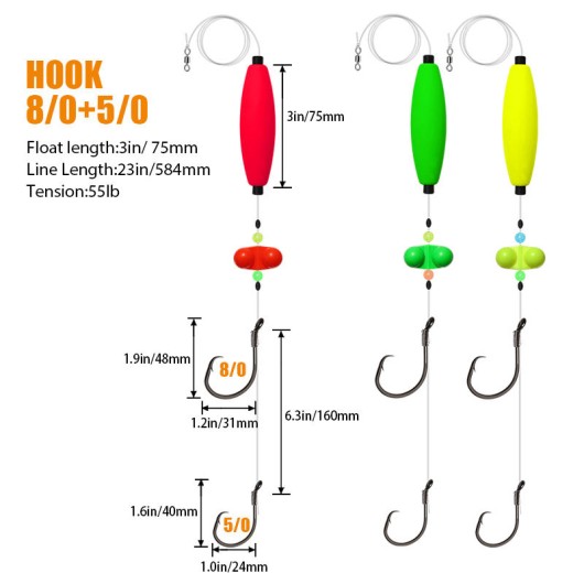 Double Circle Hook Rattling Float Pre-Rigged Bait Set Double Circle Hook Rattling Float Pre-Rigged Bait Set