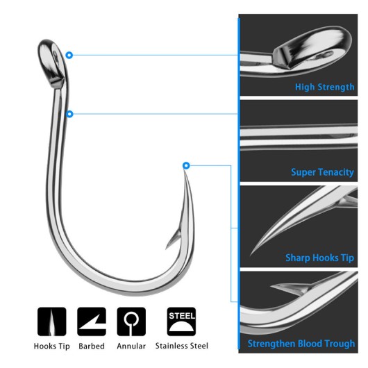 Sea Fishing Stainless Steel Single Hook 20-80kg Max Tension Anti-Corrosion Barb Sea Fishing Stainless Steel Single Hook 20-80kg Max Tension Anti-Corrosion Barb