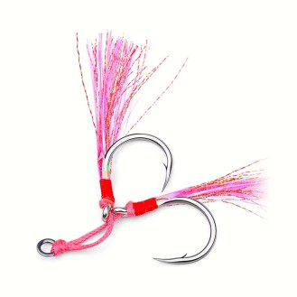 Double Hook Metal Jig Assist Bright Color Glowing Feather Fishing Hook
