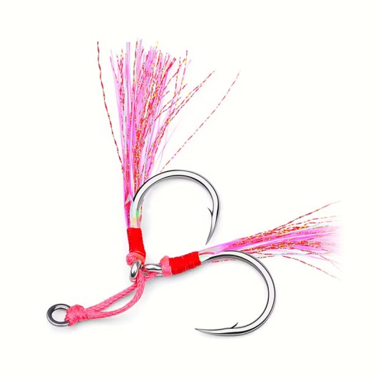 Double Hook Metal Jig Assist Bright Color Glowing Feather Fishing Hook