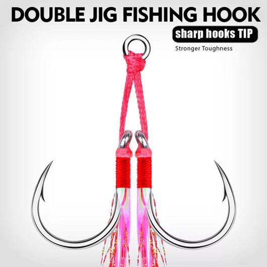 Double Hook Metal Jig Assist Bright Color Glowing Feather Fishing Hook Double Hook Metal Jig Assist Bright Color Glowing Feather Fishing Hook