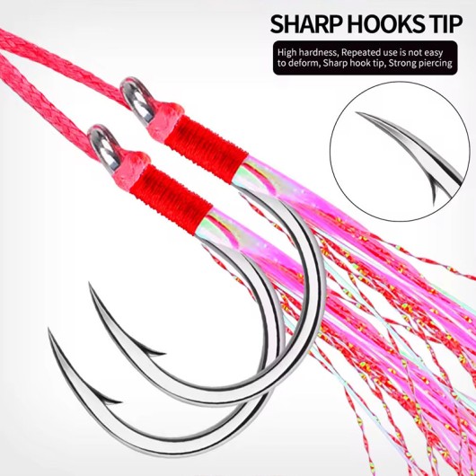 Double Hook Metal Jig Assist Bright Color Glowing Feather Fishing Hook Double Hook Metal Jig Assist Bright Color Glowing Feather Fishing Hook