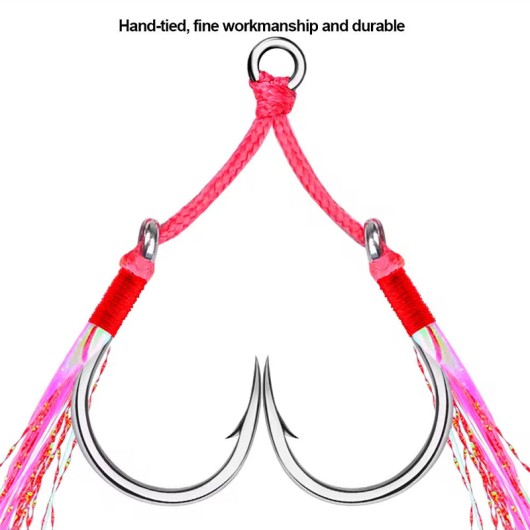 Double Hook Metal Jig Assist Bright Color Glowing Feather Fishing Hook Double Hook Metal Jig Assist Bright Color Glowing Feather Fishing Hook