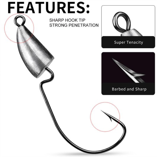 Bullet Jig Head Carbon Steel Fishing Hook Weedless Offset Worm Hook Bullet Jig Head Carbon Steel Fishing Hook Weedless Offset Worm Hook