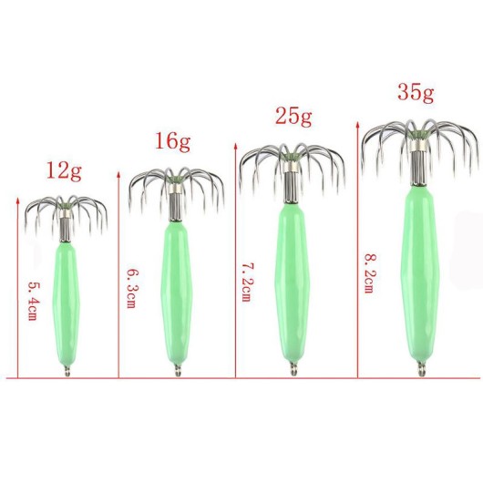 Luminous Squid Lure Durable Plastic Glowing Fishing Lure Multiple Weight Options Luminous Squid Lure Durable Plastic Glowing Fishing Lure Multiple Weight Options