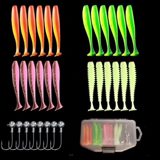 33pcs Worm Bait Kit Silicone Soft Fishing Lure with Jig Head Hook 33pcs Worm Bait Kit Silicone Soft Fishing Lure with Jig Head Hook
